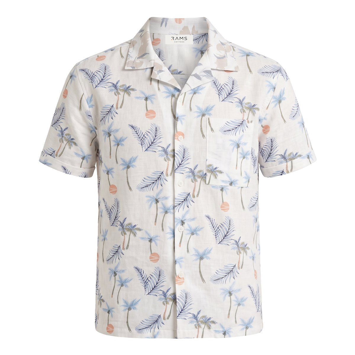 Camisa Hombre Manga Corta Estampado Tropical Moderna Cuello Resort
