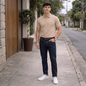 Playera Tipo Polo Caqui Slim Fit Con Bordado Moderno