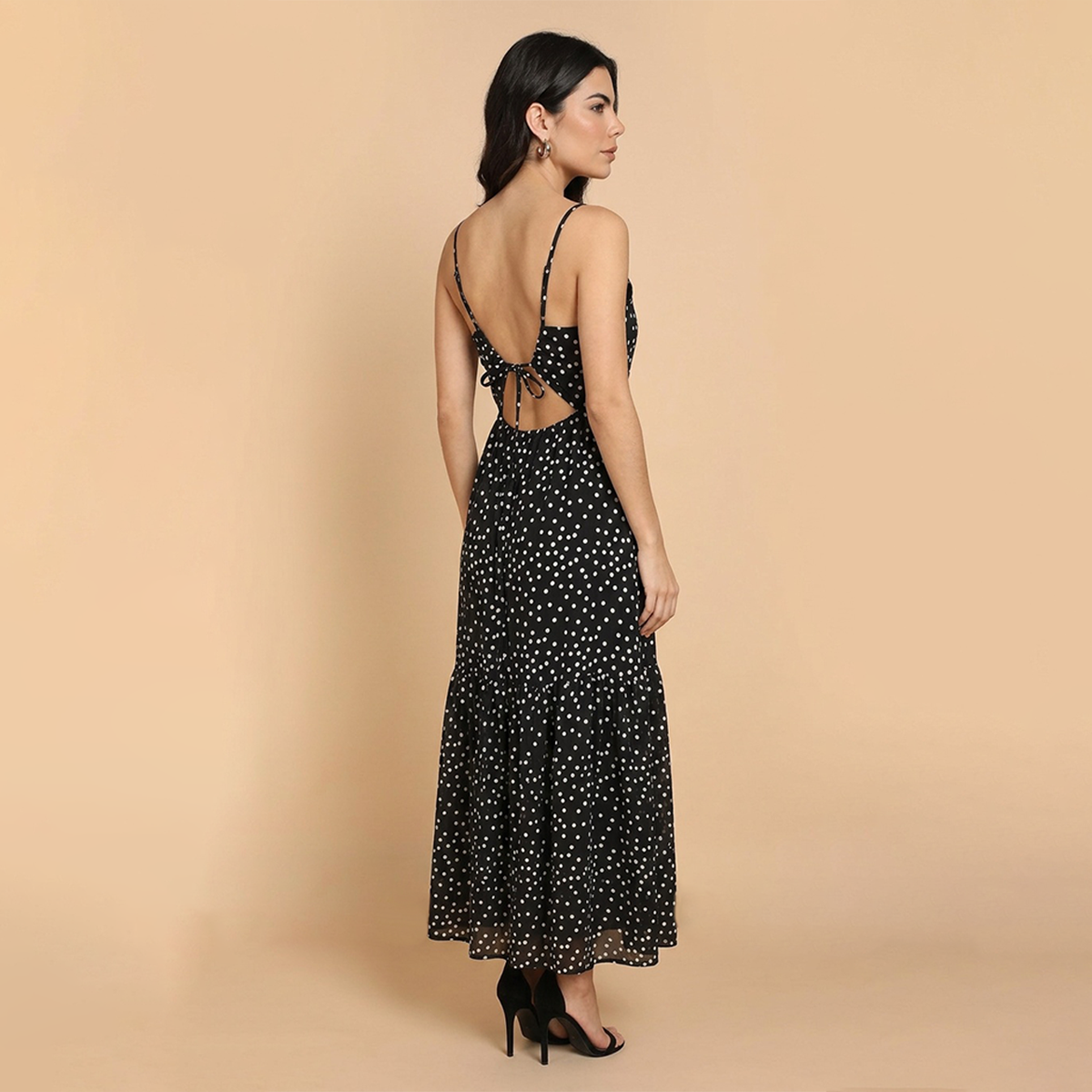 Vestido Largo Mujer Tirantes Ajustables Estampado de Puntos Casual