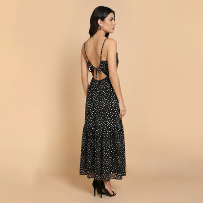 Vestido Largo Mujer Tirantes Ajustables Estampado de Puntos Casual