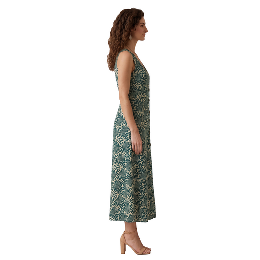 Vestido Midi sin Mangas con Estampado Tropical de Hojas