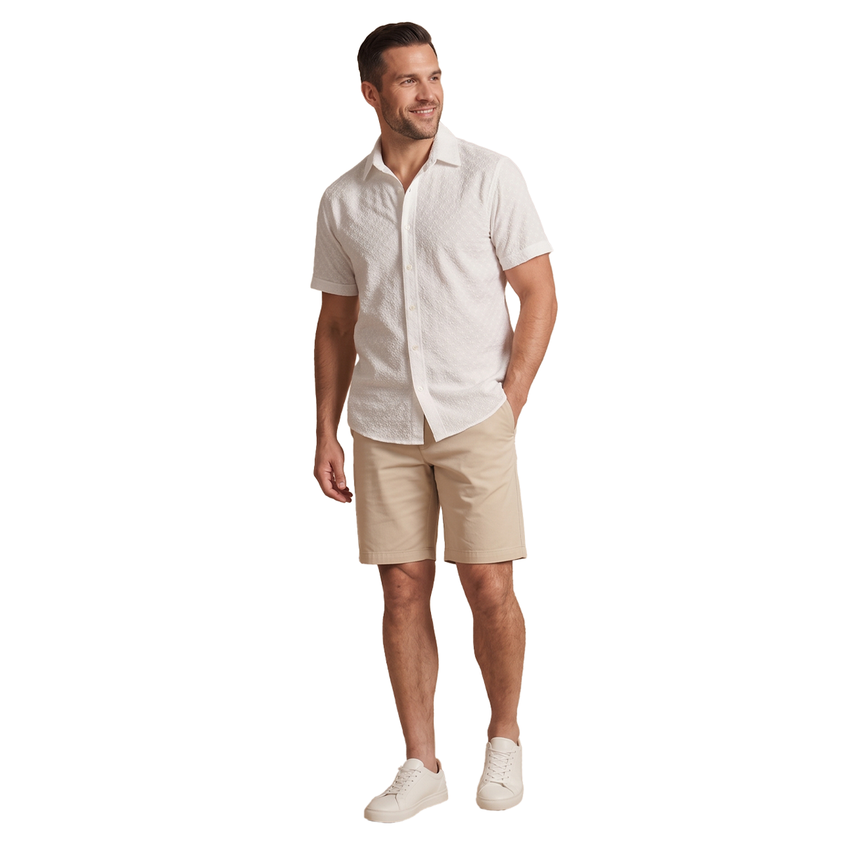 Camisa de manga corta con textura jacquard geométrica para hombre