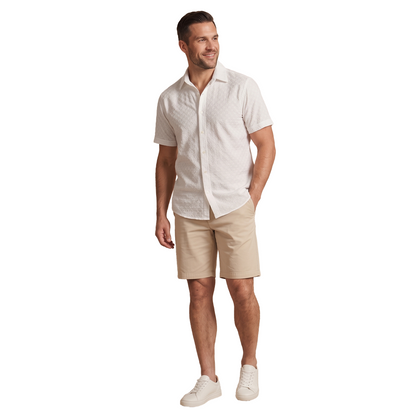 Camisa de manga corta con textura jacquard geométrica para hombre