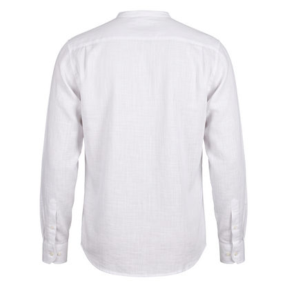 Camisa Blanca Hombre Manga Larga Cuello Redondo Texturizada Moderna