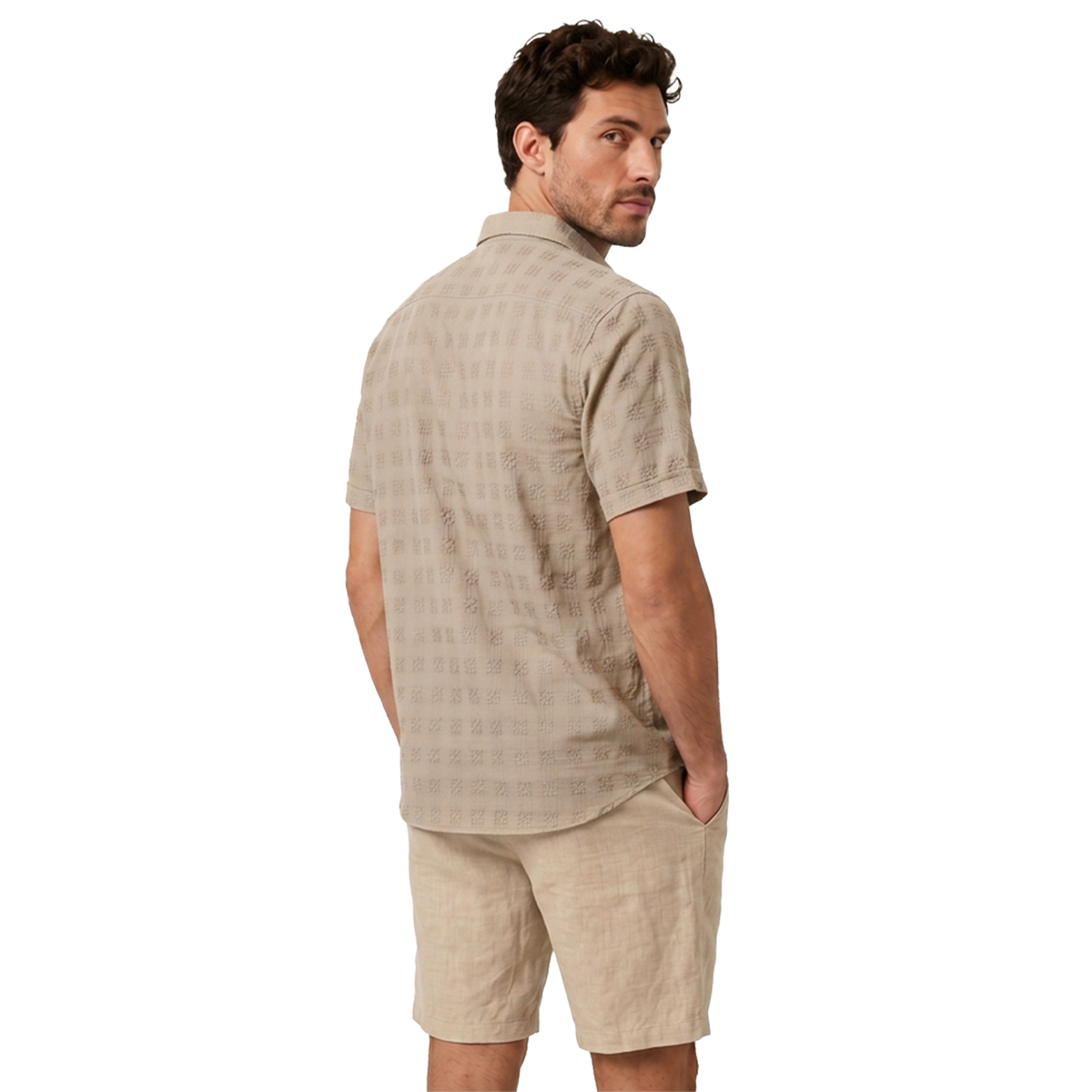 Camisa de manga corta con textura jacquard para hombre