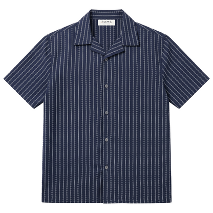 Camisa Azul Marino Estampado Casual Hombre Loose Fit Algodón