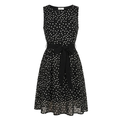 Vestido Sisado Mujer Corto Estampado de Puntos Cinturón Ajustable