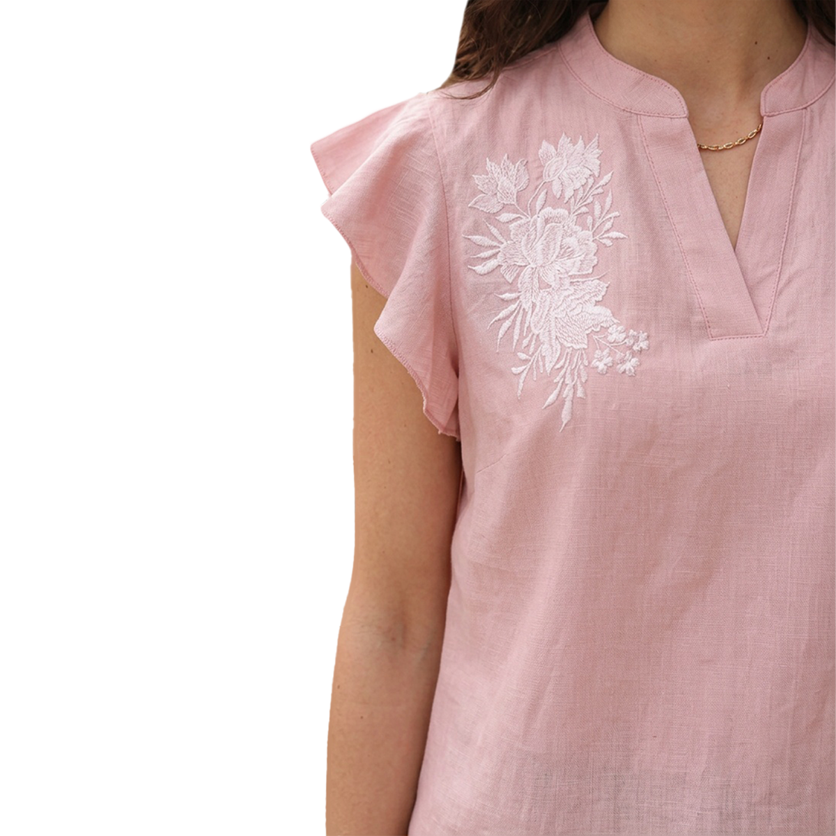 Blusa Mujer Cuello Mao Bordada Artesanal Fresca y Casual Palo de Rosa