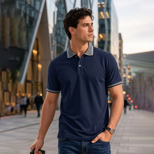Playera Tipo Polo Hombre Ajuste Slim Fit Manga Corta Azul Plúmbago
