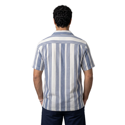 Camisa Hombre Loose Fit Estampado Vertical Cuello Resort Tela Algodón