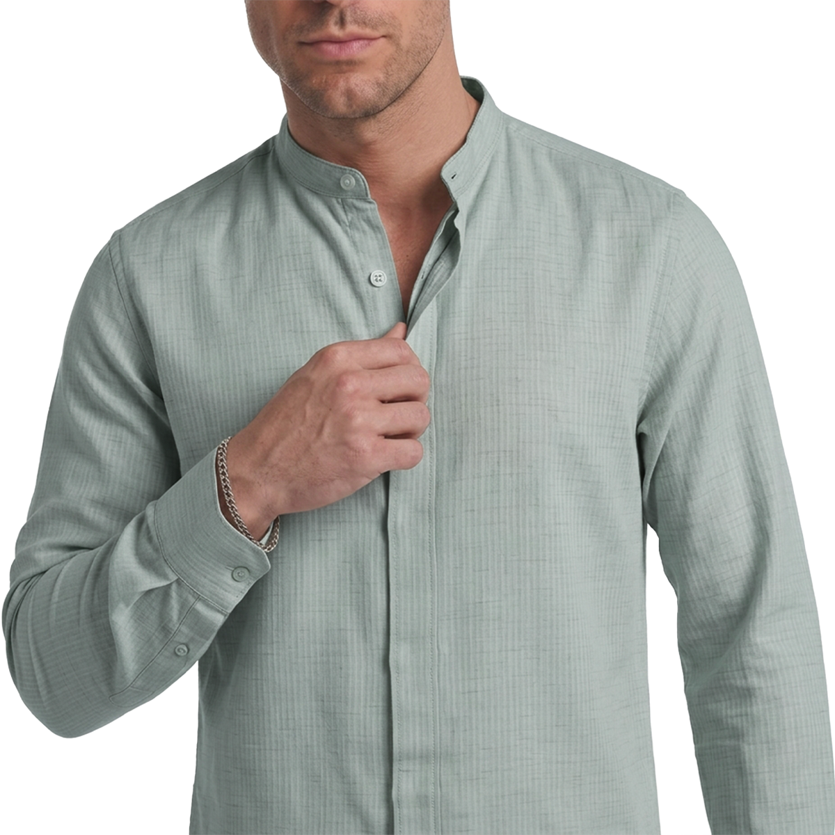Camisa de hombre con cuello mao en color verde