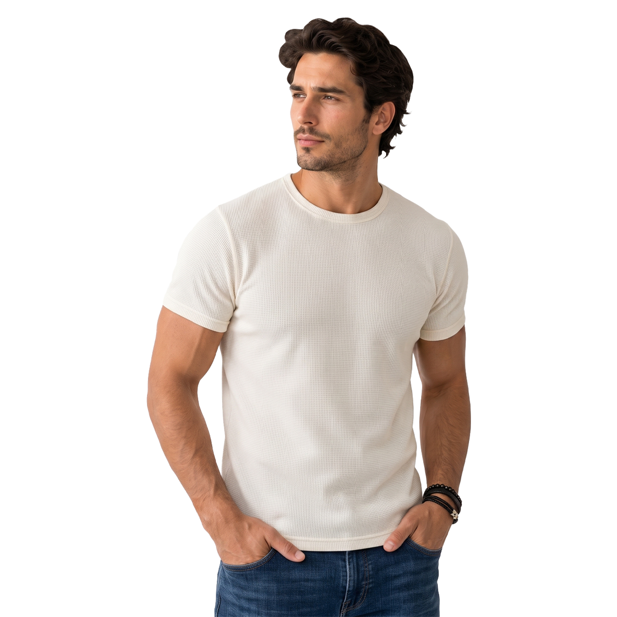 Camiseta de punto waffle para hombre color crema