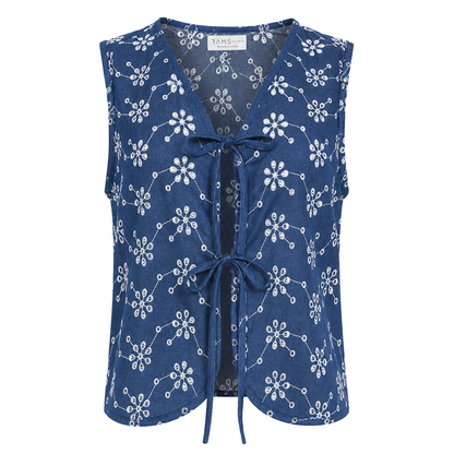 Blusa Mujer Sisada Tipo Chaleco con Lazos Ajustables Bordada