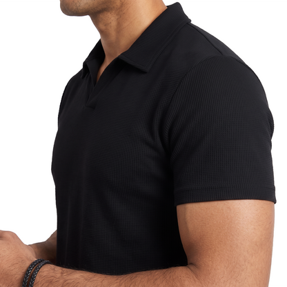 Polo manga corta para hombre color negro con textura waffle