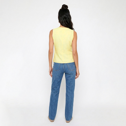 Blusa Amarilla Mujer Escote Cruzado Ajuste de Lazo Estiliza Figura