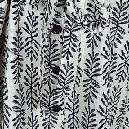 Vestido Negro Corto Mujer Camisero Estampado Casual con Cinturón