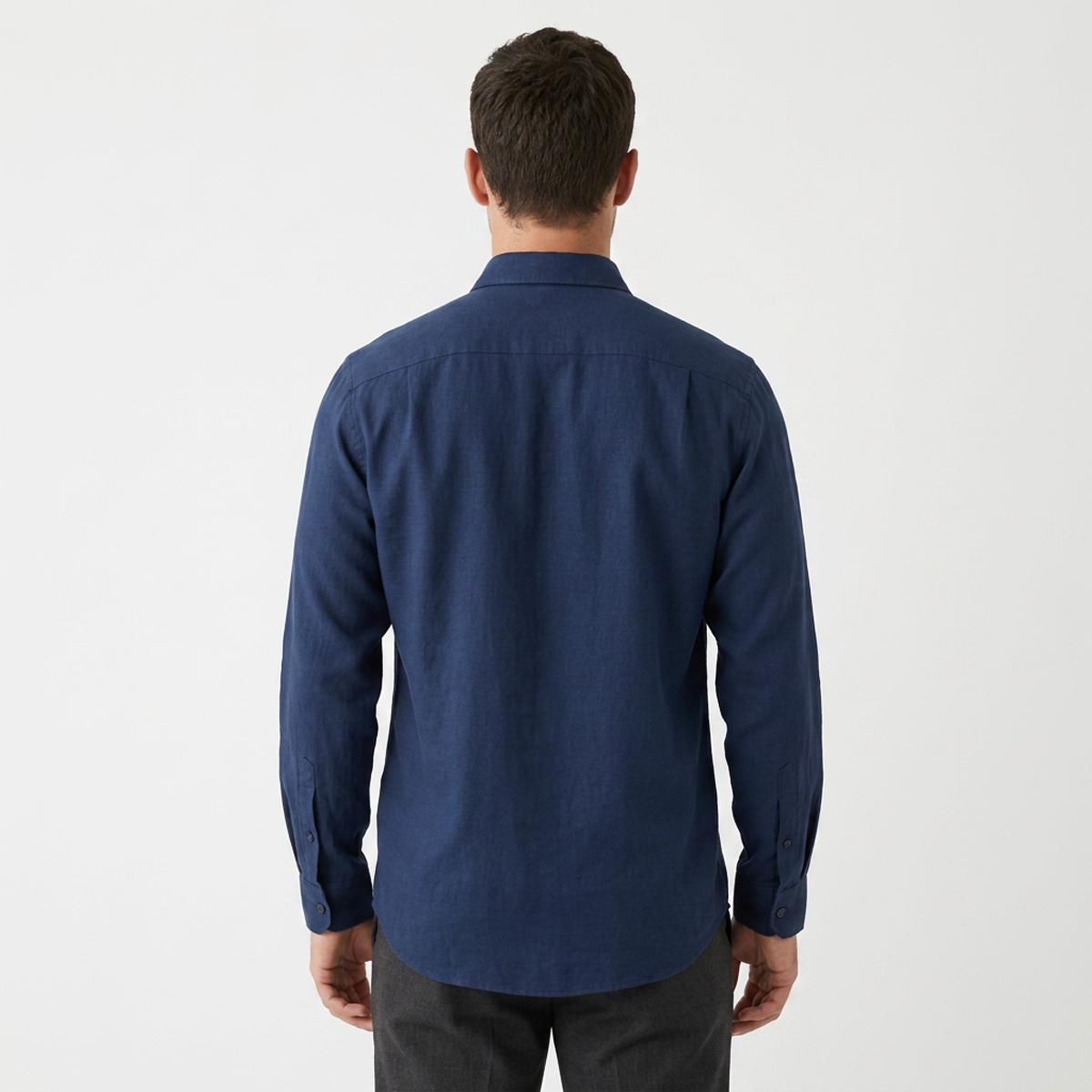 Camisa de apariencia de lino manga larga azul plumbago para hombre