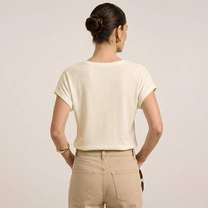 Blusa Acanalada Manga Corta Textura Relieve De Cuello Redondo