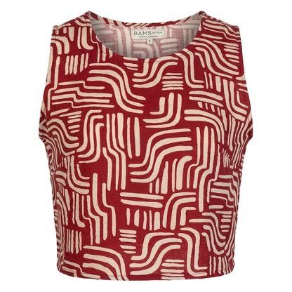 Blusa Corta Mujer Sisada con Estampado Rojo  y Cuello Redondo