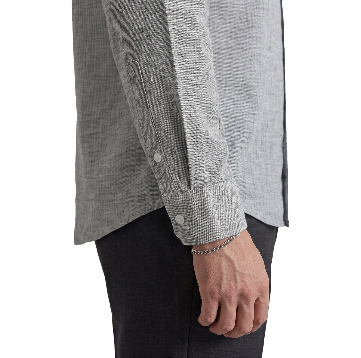 Camisa de hombre manga larga con cuello mao gris