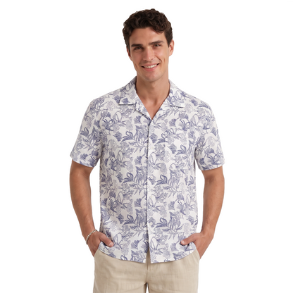 Camisa Floral Line Art Tropical Hombre Manga Corta Casual