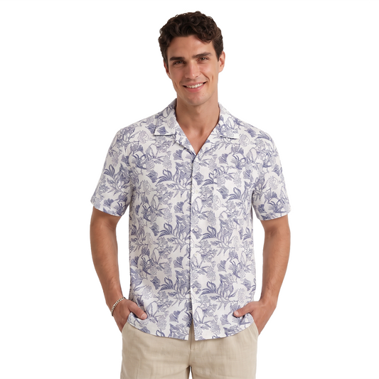 Men's Floral Line Art Tropical Short Sleeve Casual Shirt