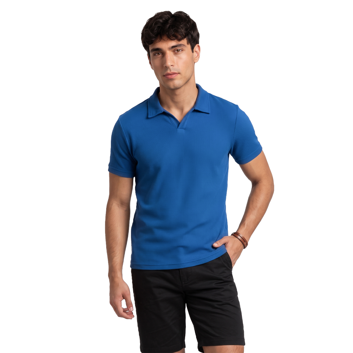 Polo de punto acanalado para hombre color azul plumbago