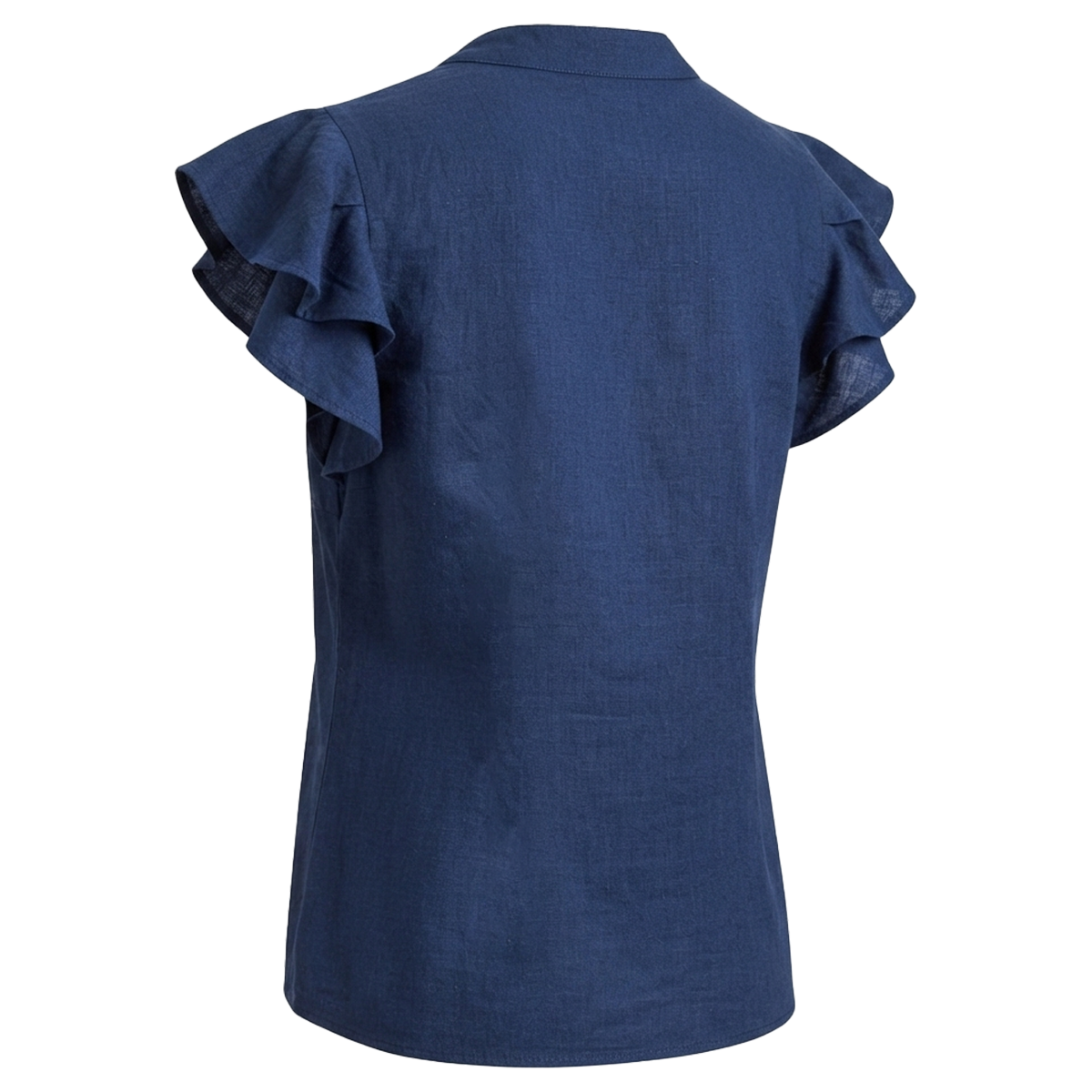 Blusa Azul Marino Casual Mujer Algodón Cuello Mao Bordada Artesanal