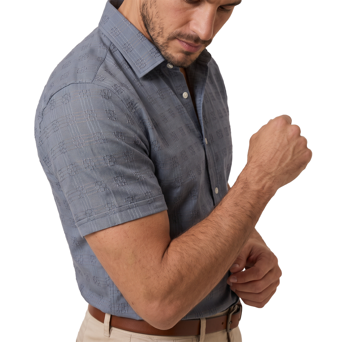 Camisa de manga corta con textura jacquard para hombre
