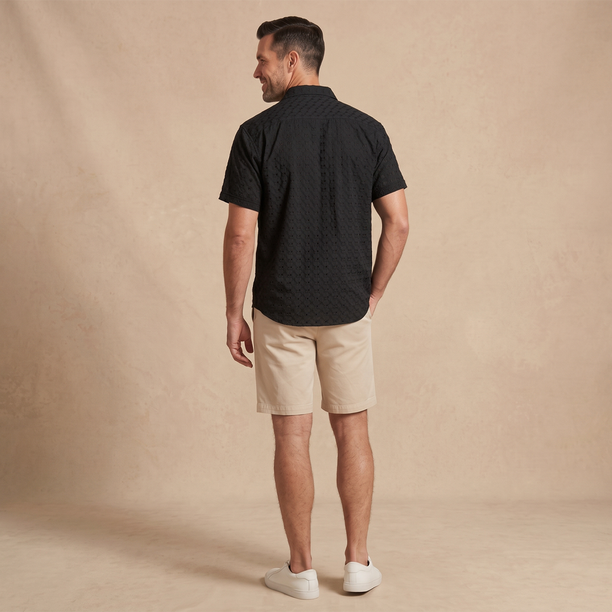 Camisa de manga corta con textura jacquard para hombre