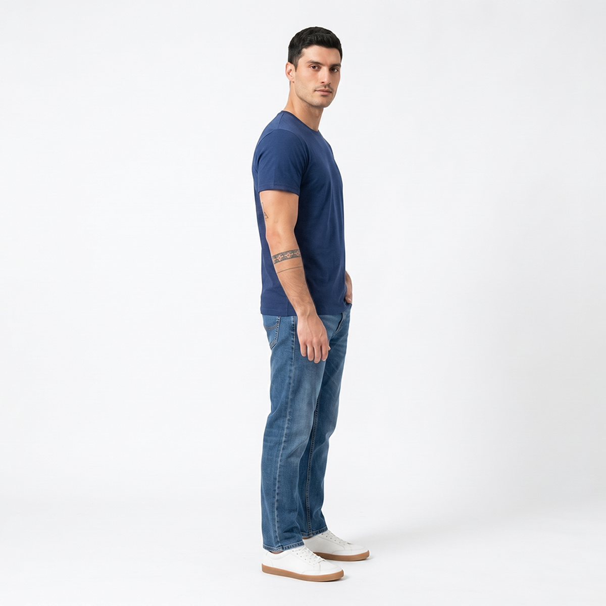 Playera Manga Corta Azul Marino Stretch Cuello Redondo Para Caballero