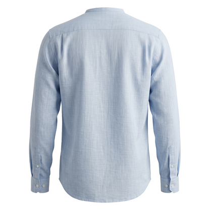 Camisa Azul Manga Larga Hombre Cuello Redondo Textura Moderna