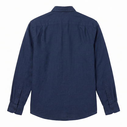 Camisa de apariencia de lino manga larga azul plumbago para hombre