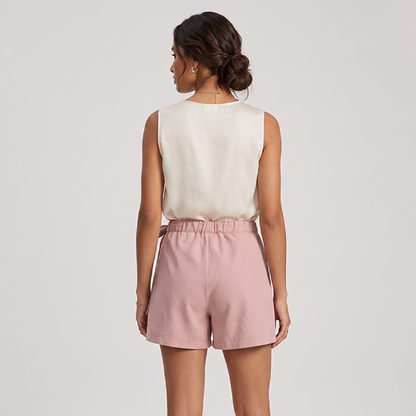 Falda Short Mujer con Moño Lateral Palo de Rosa Casual Fresca y Cómoda
