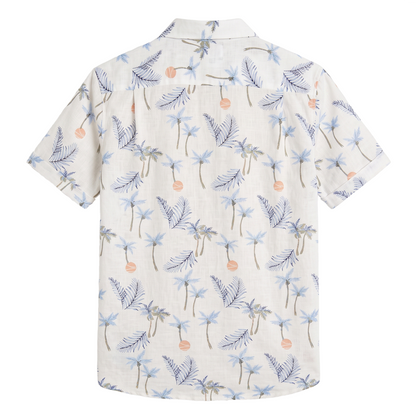 Camisa Hombre Manga Corta Estampado Tropical Moderna Cuello Resort