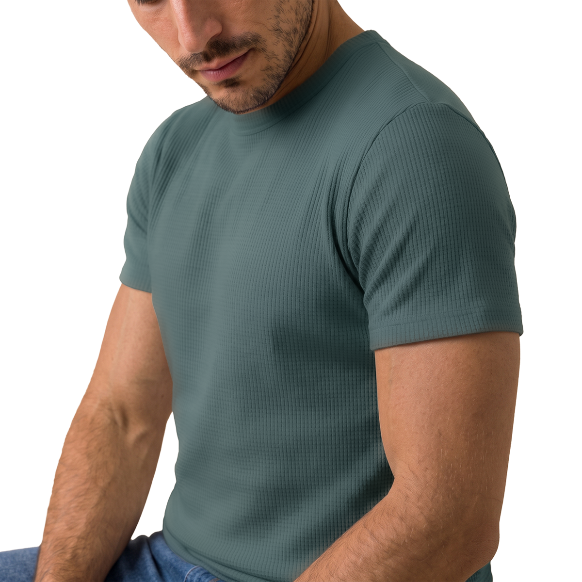 Camiseta manga corta con textura waffle para hombre