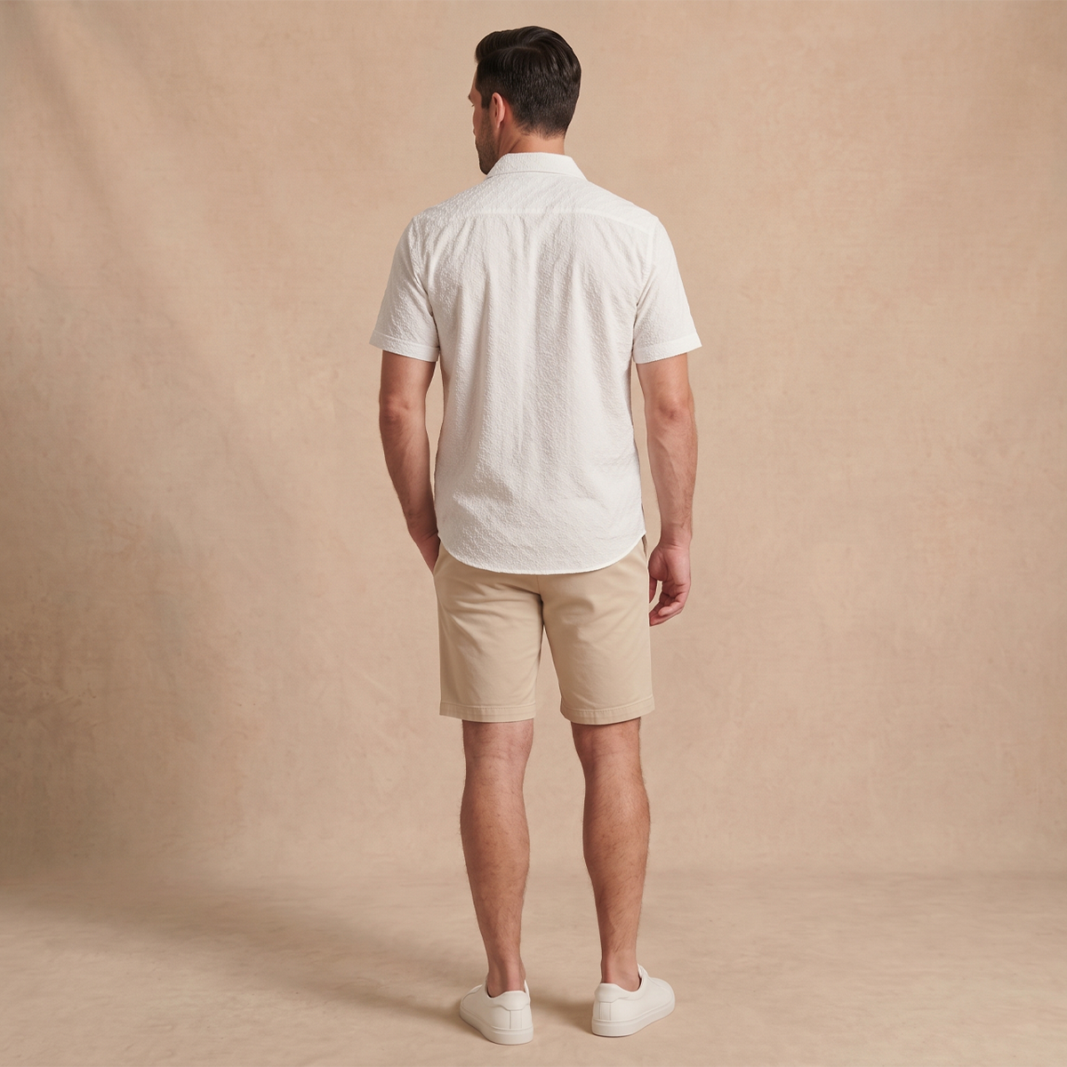 Camisa de manga corta con textura jacquard geométrica para hombre