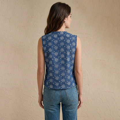 Blusa Mujer Sisada Tipo Chaleco con Lazos Ajustables Bordada
