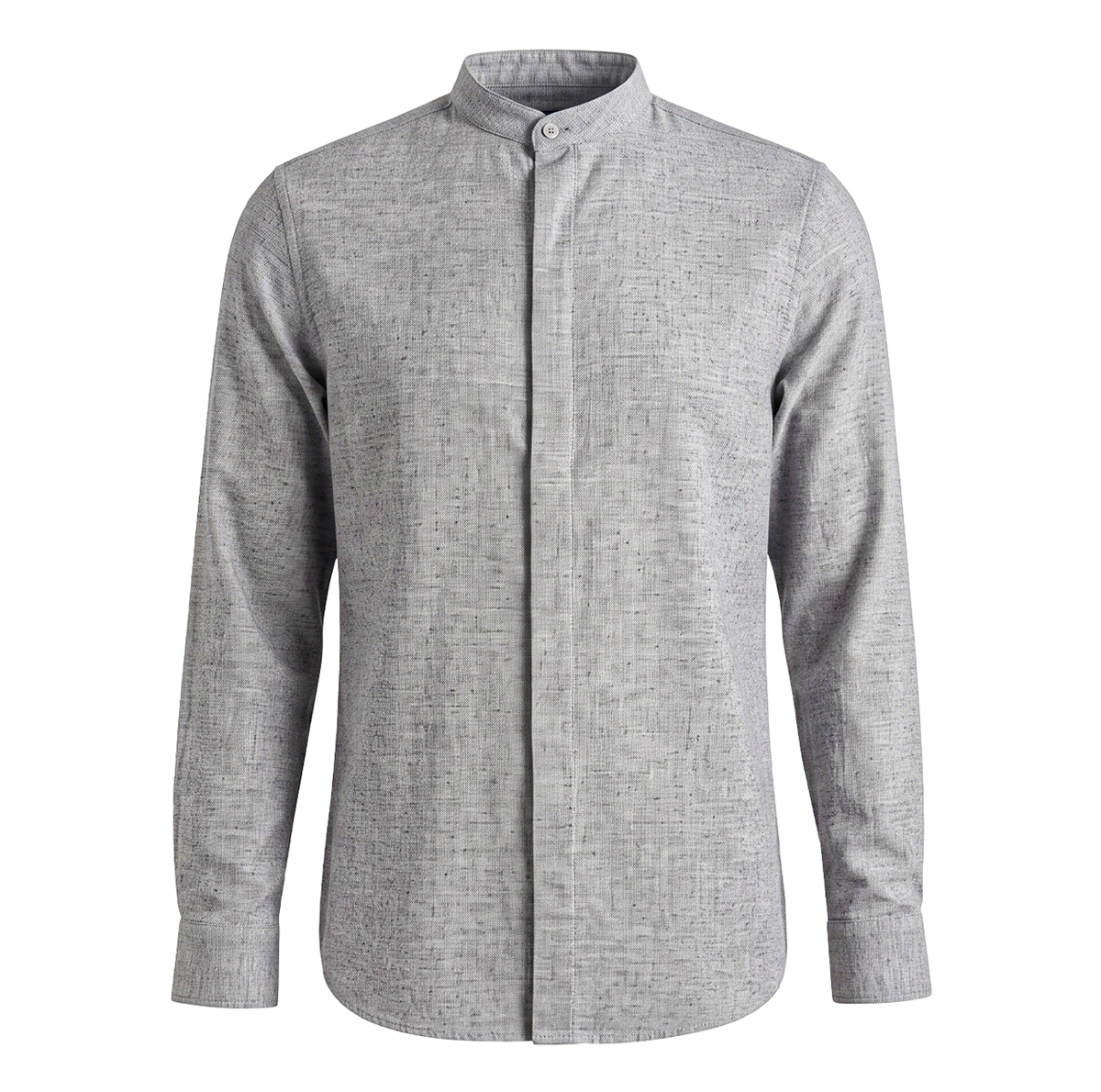 Camisa de hombre manga larga con cuello mao gris