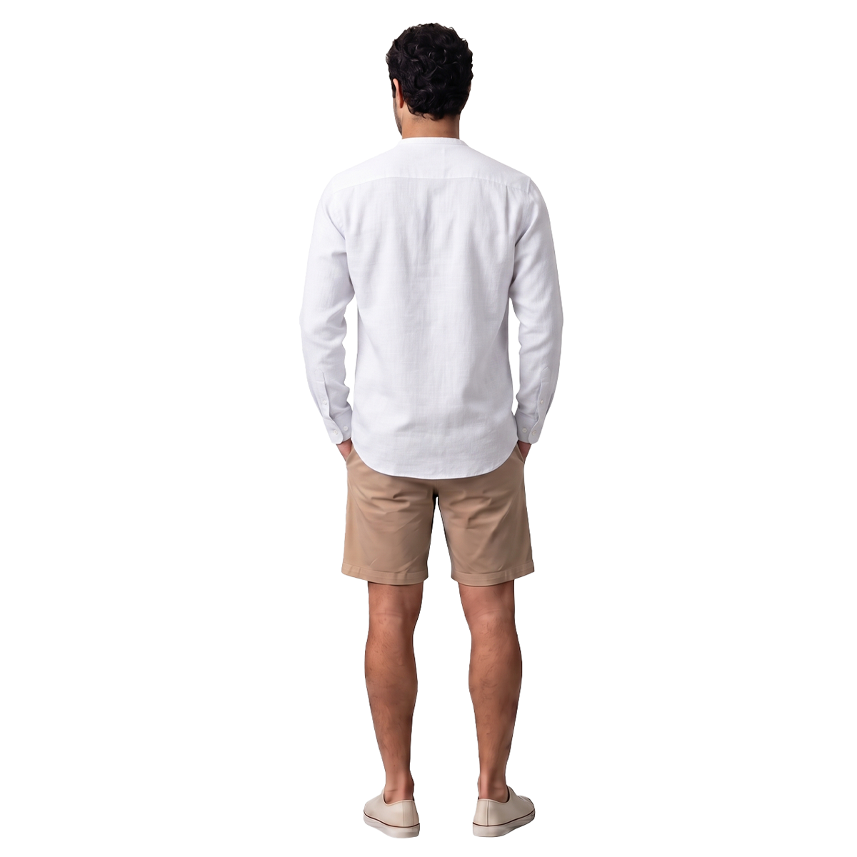 Camisa Blanca Hombre Manga Larga Cuello Redondo Texturizada Moderna