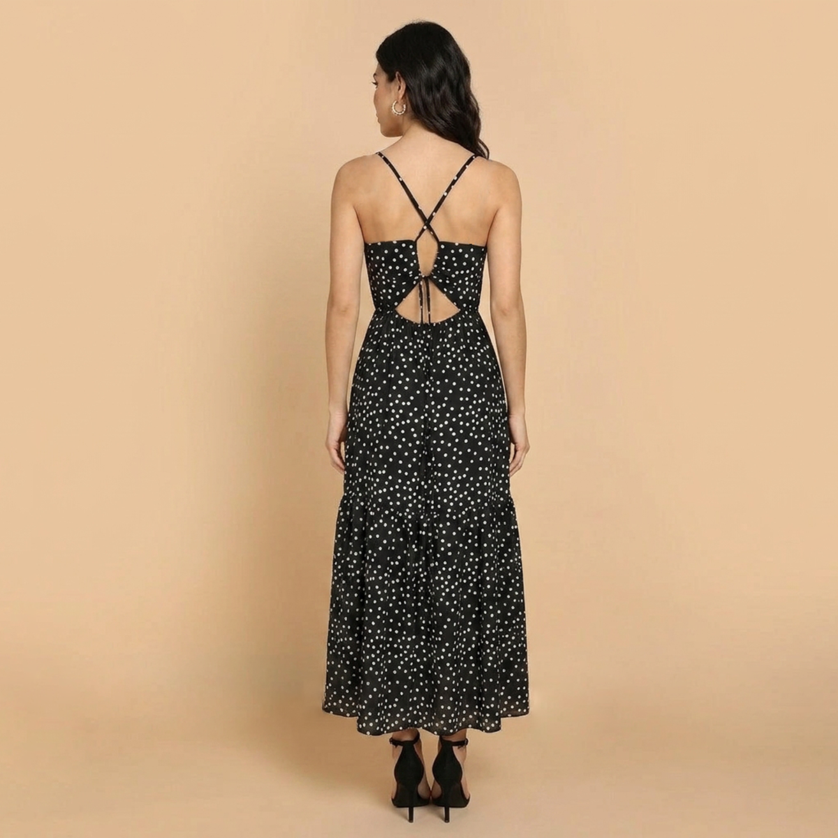 Vestido Largo Mujer Tirantes Ajustables Estampado de Puntos Casual
