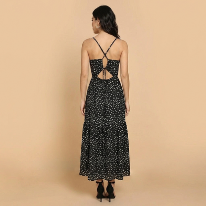 Vestido Largo Mujer Tirantes Ajustables Estampado de Puntos Casual