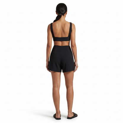 Falda Short Negra Corta Mujer Asimétrica con Cierre en Costado