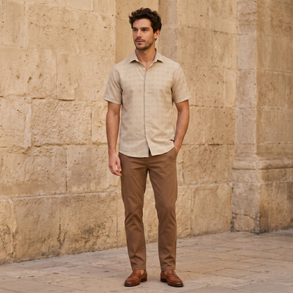 Camisa de manga corta con textura jacquard para hombre