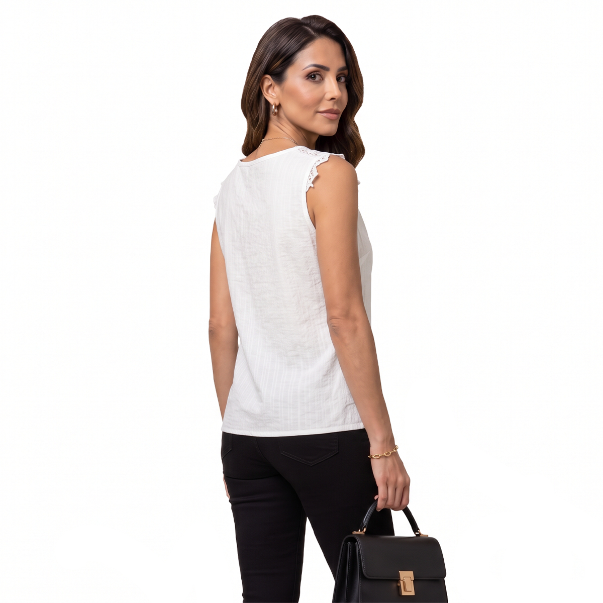 Blusa sin mangas blanca con encaje floral