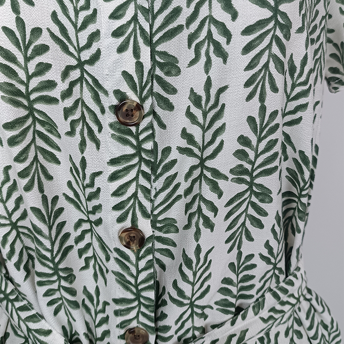 Vestido Casual Camisero Corto Mujer Estampado con Cinturón Ajustable Verde
