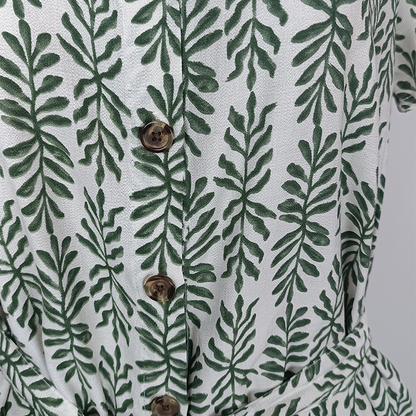 Vestido Casual Camisero Corto Mujer Estampado con Cinturón Ajustable Verde