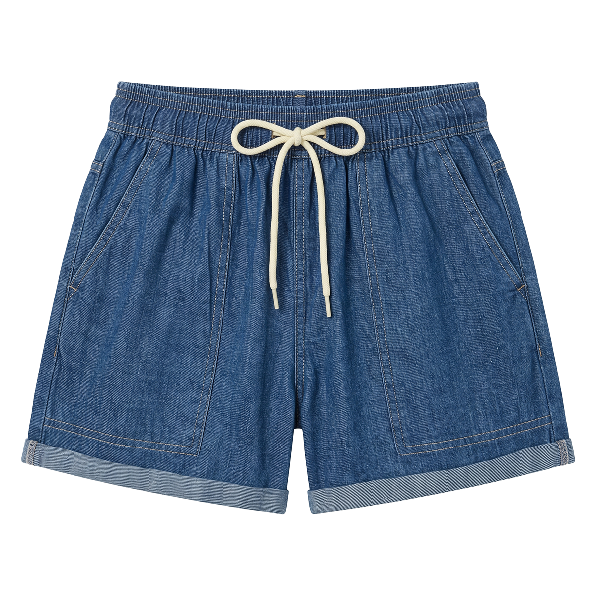 Short Azul Denim Mujer Cintura Elástica y Cordón Ajustable Casual