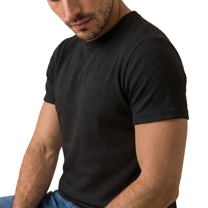 Camiseta de punto acanalado para hombre cuello redondo