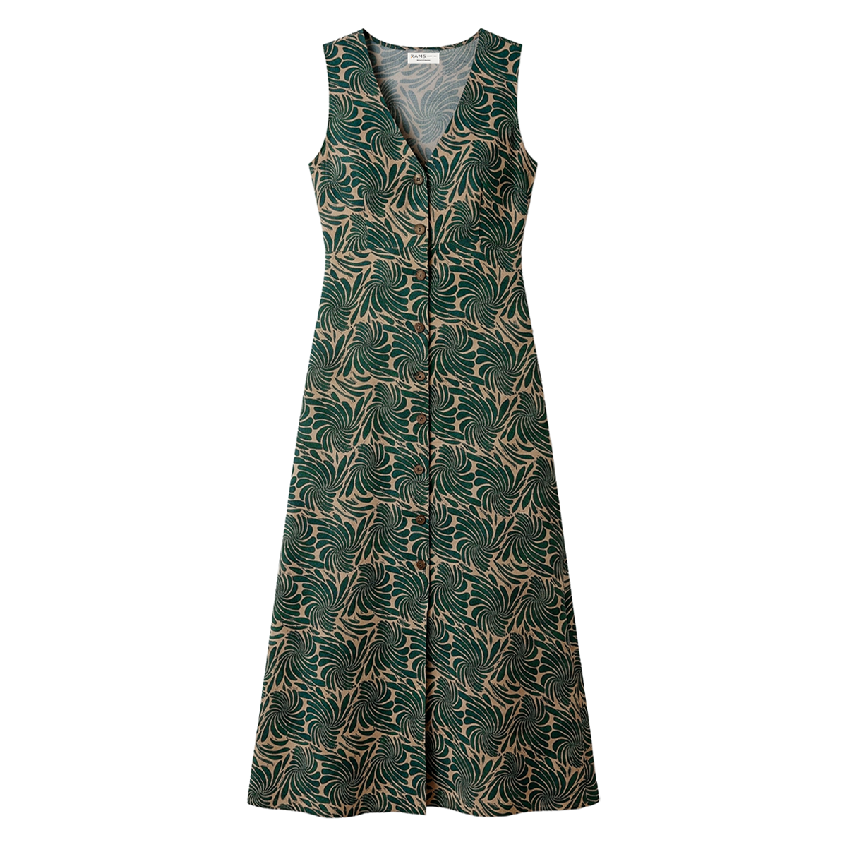 Vestido Midi sin Mangas con Estampado Tropical de Hojas